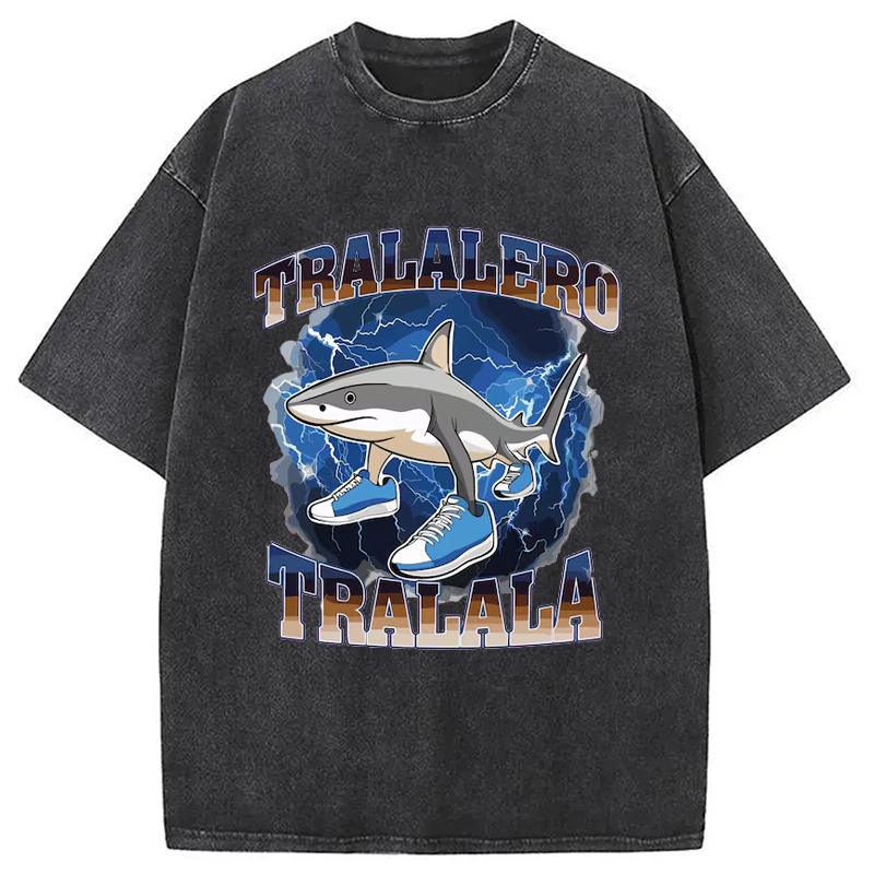 Tralalero Tralala Funny Shark Meme Washed T-Shirt Everyday Comfort Graphic Shirt Gifts For Best Friend
