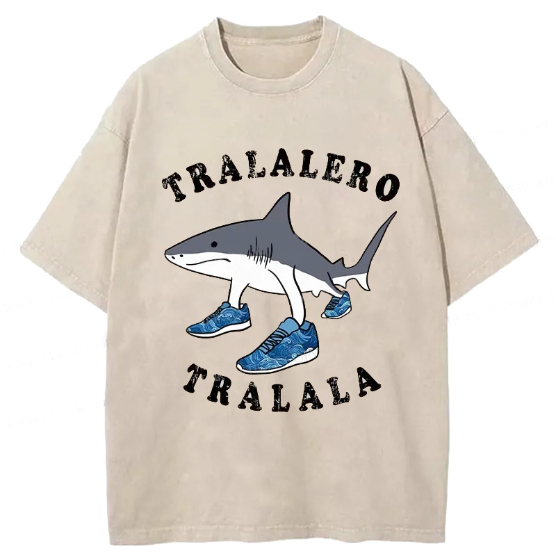 Tralalero Tralala Funny Washed T-Shirt Funny Graphic Gift For Friends Gifts For Brother