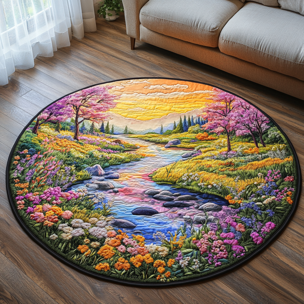 Tranquil Bloom River Quilted Round Mat Door Entrance Decor Cute Christmas Decor Ideas