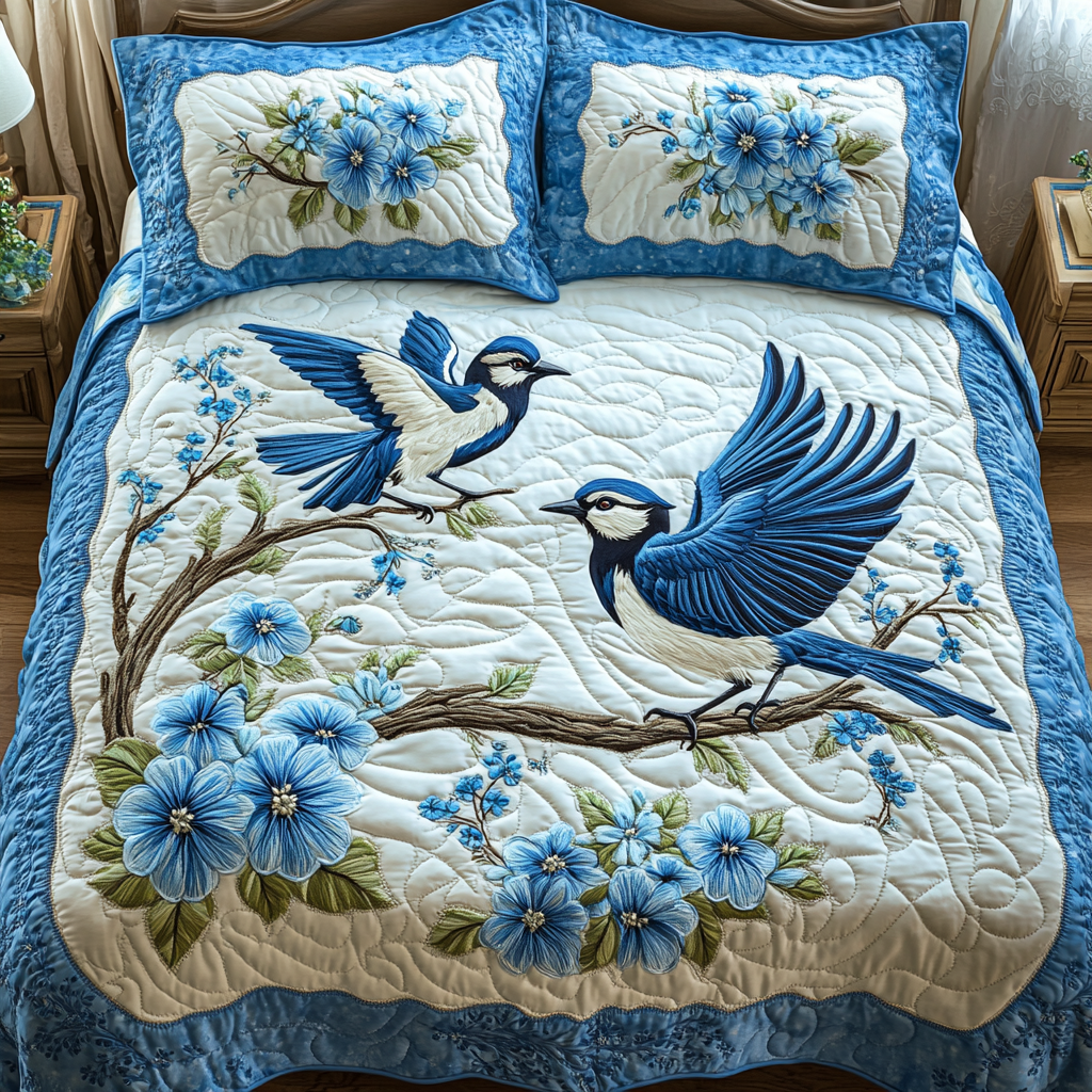 Tranquil Branch Quilted Bedding Set Bedroom Decorations Gift Ideas For Bird Watchers