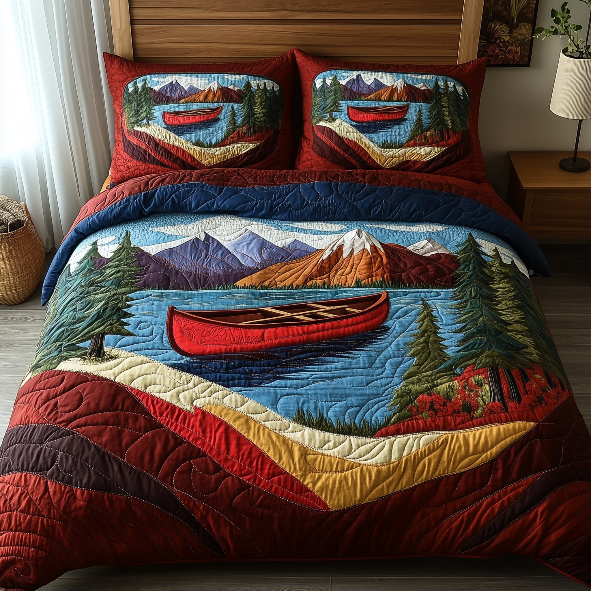 Tranquil Canoe Quilted Bedding Set Duvet Cover Bed Sheet Best Christmas Gifts For New Moms