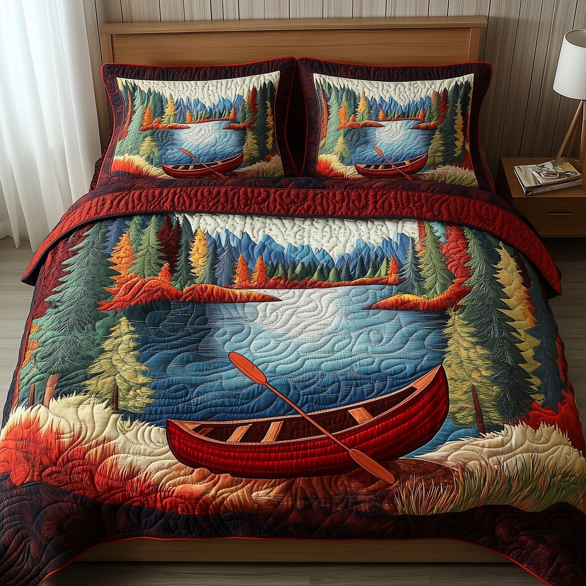 Tranquil Canoe Quilted Bedding Set Duvet Cover Bed Sheet Best Christmas Gifts For Your Girlfriend