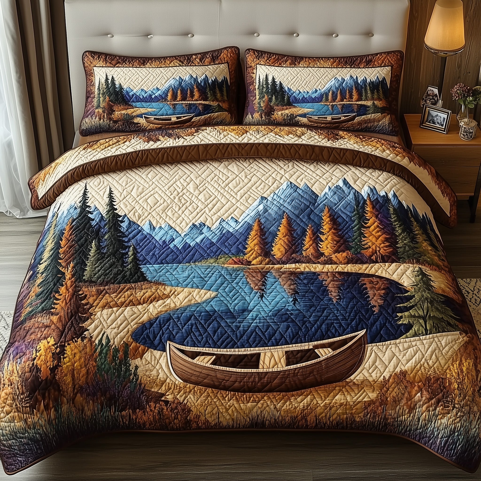Tranquil Canoe Quilted Bedding Set Duvet Cover Bed Sheet Best Luxury Gifts For Women