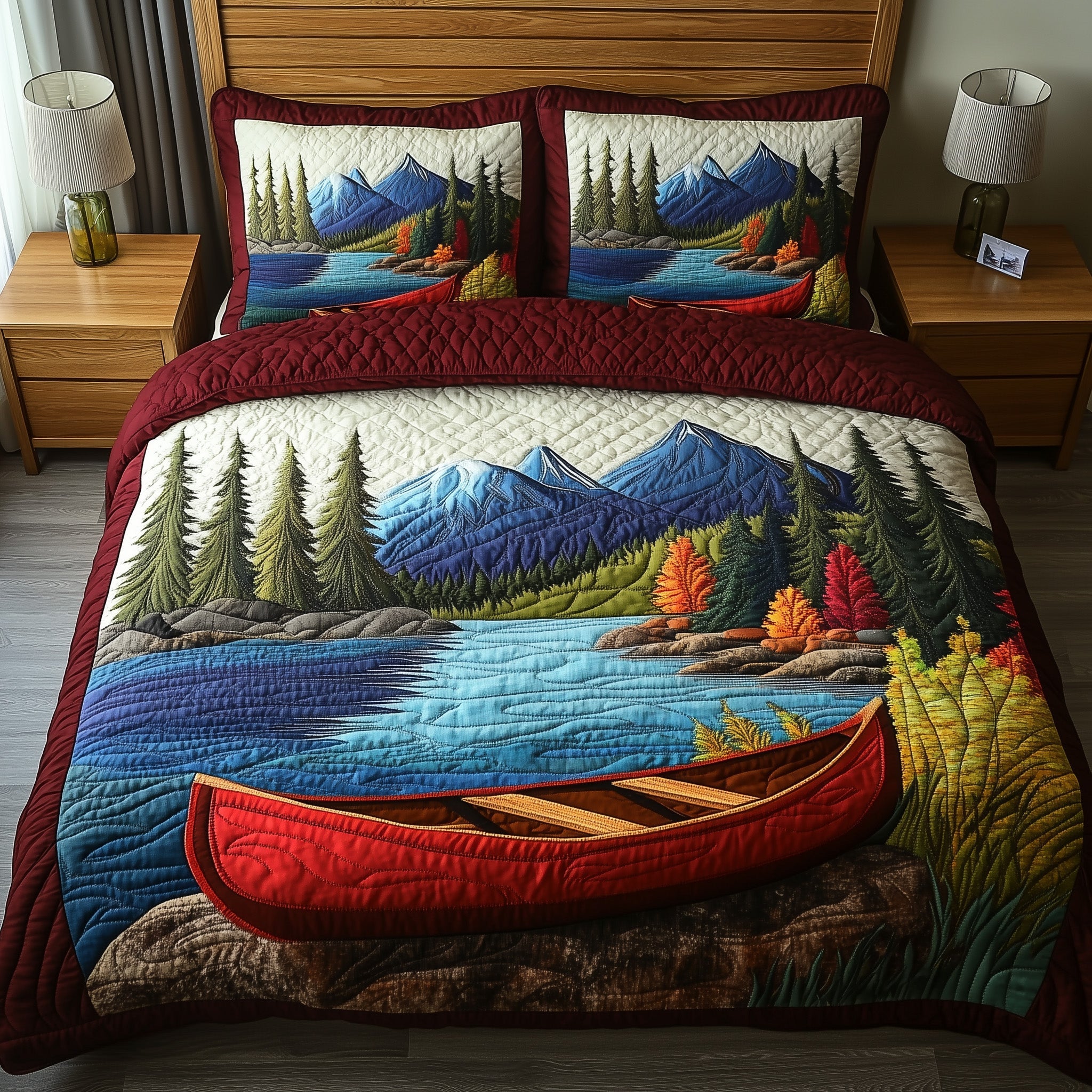 Tranquil Canoe Quilted Bedding Set Duvet Cover Bed Sheet Christmas Gift Ideas For Mother In Law
