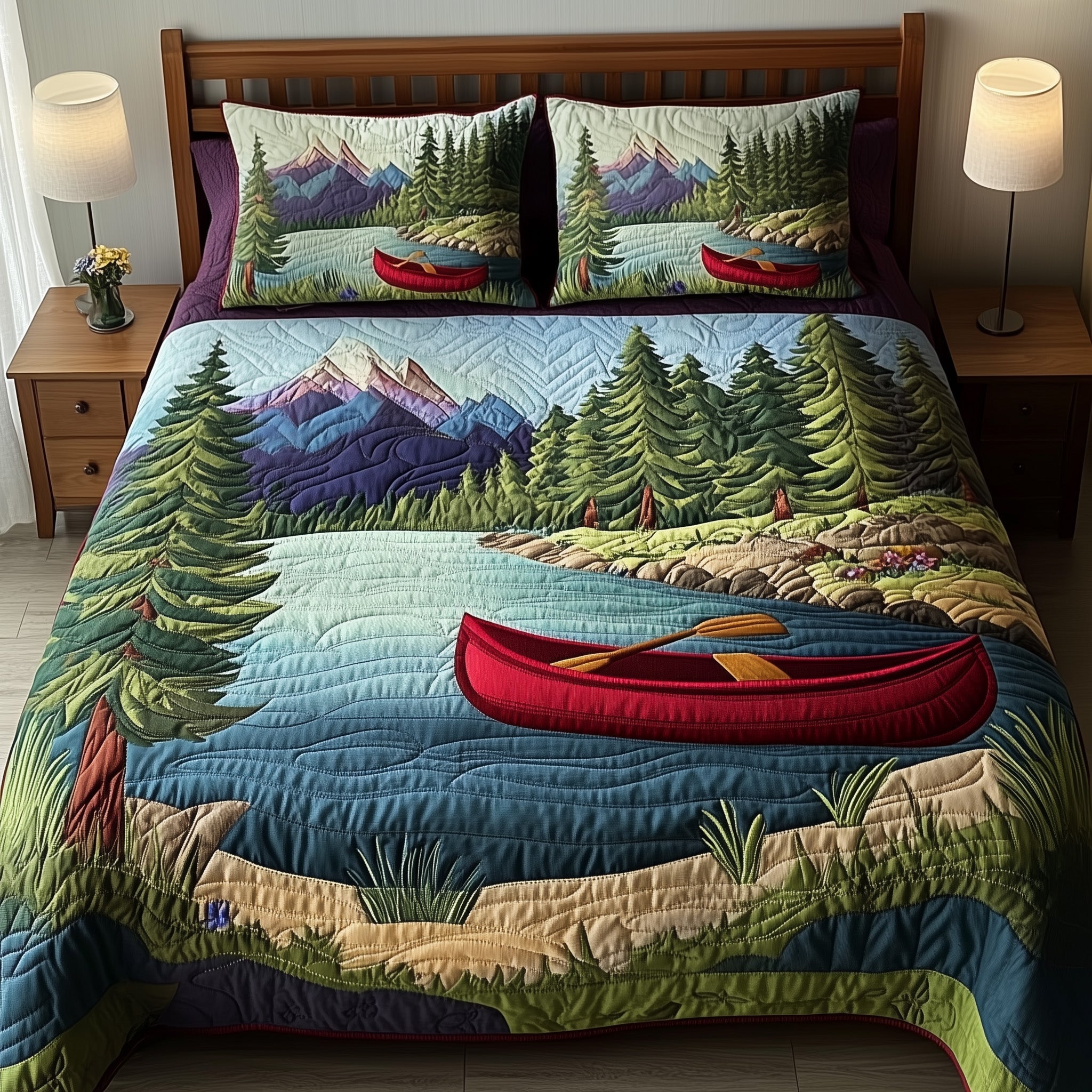 Tranquil Canoe Quilted Bedding Set Duvet Cover Bed Sheet Christmas Gift Ideas For Your Wife