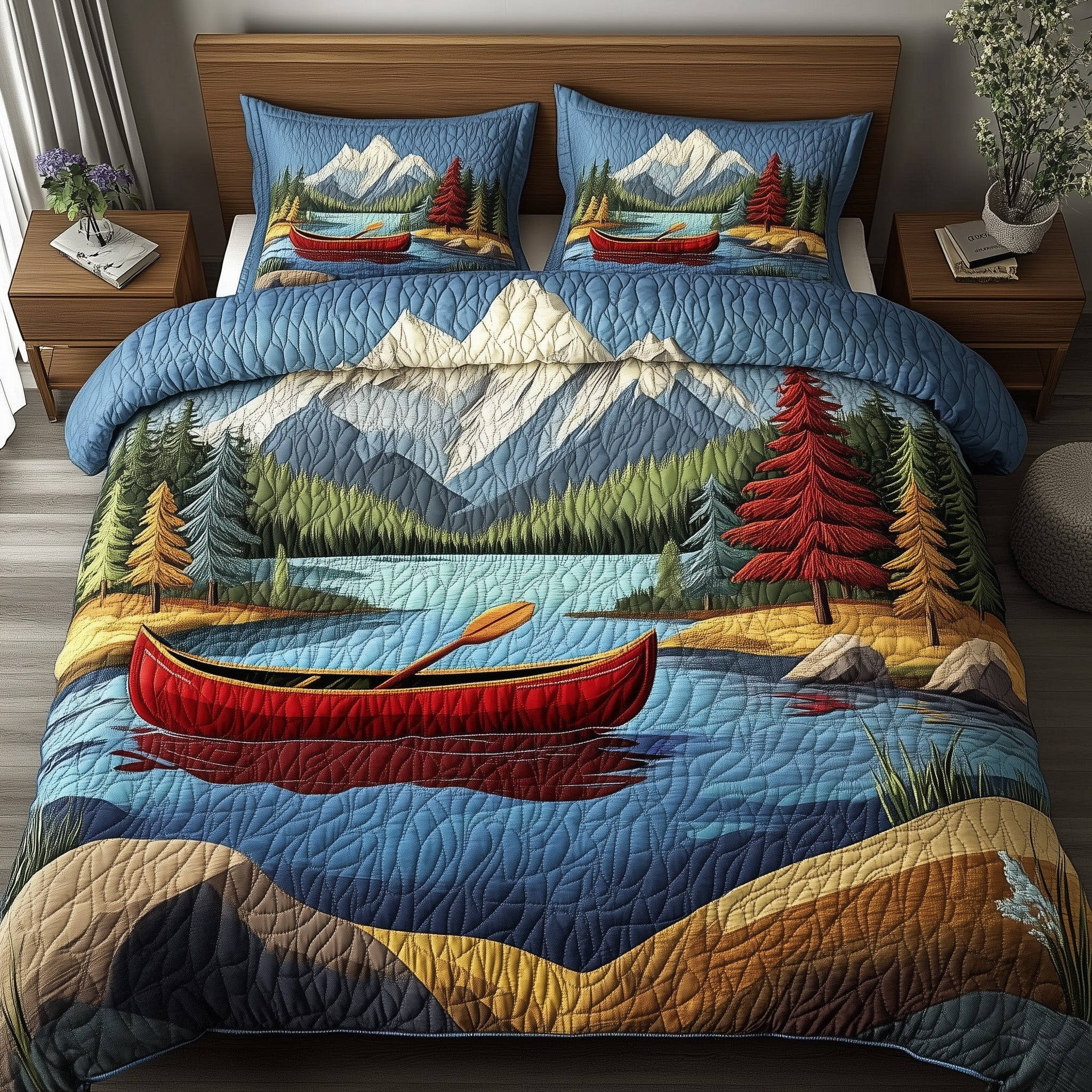 Tranquil Canoe Quilted Bedding Set Duvet Cover Bed Sheet Christmas Gifts For Bf