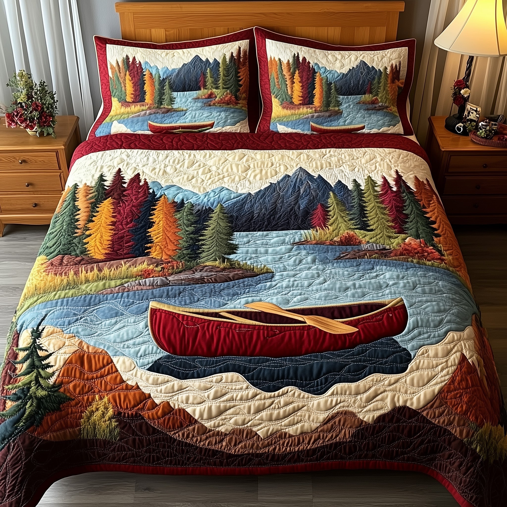 Tranquil Canoe Quilted Bedding Set Duvet Cover Bed Sheet Christmas Gifts For My Boyfriend