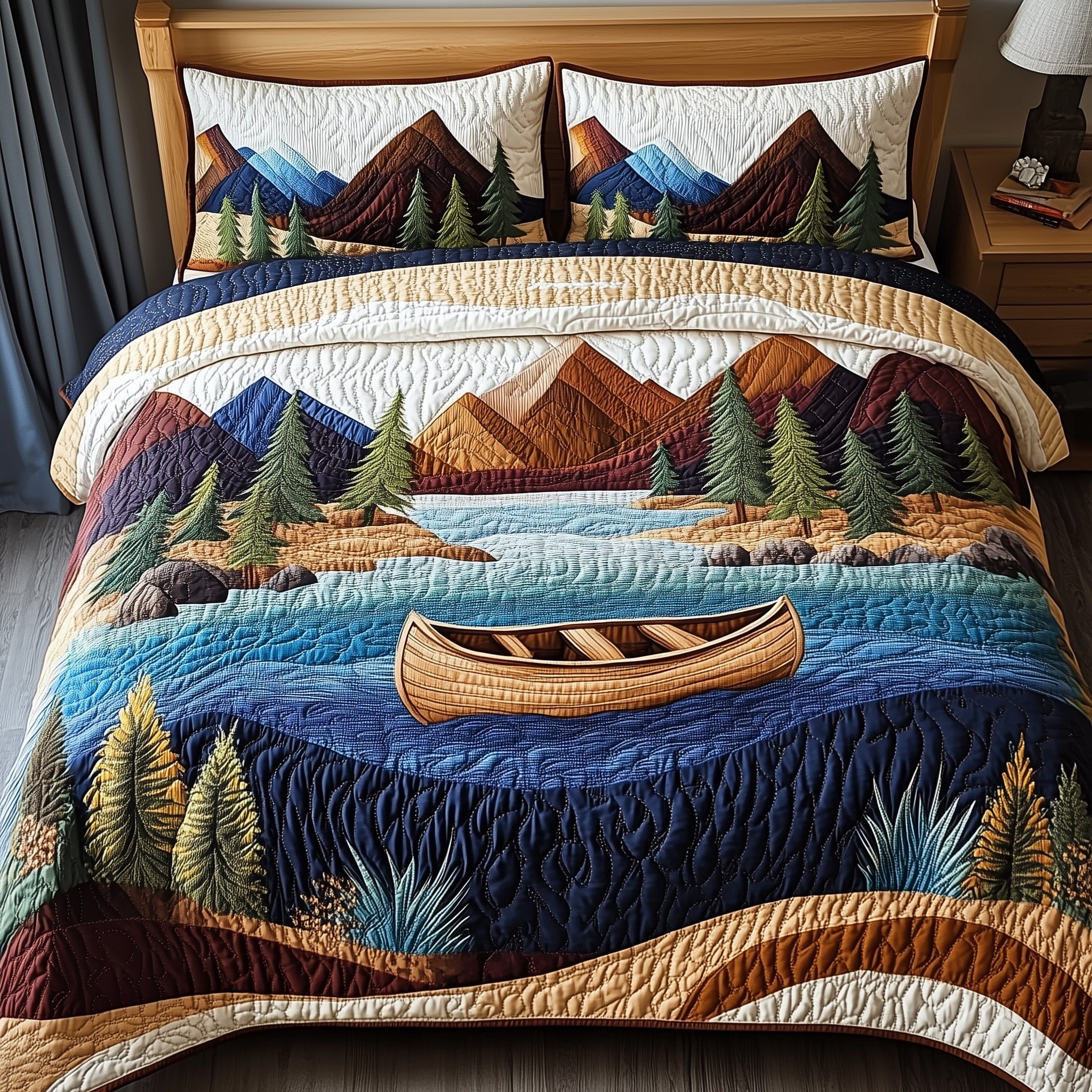 Tranquil Canoe Quilted Bedding Set Duvet Cover Bed Sheet Girlfriend Xmas Gift Ideas