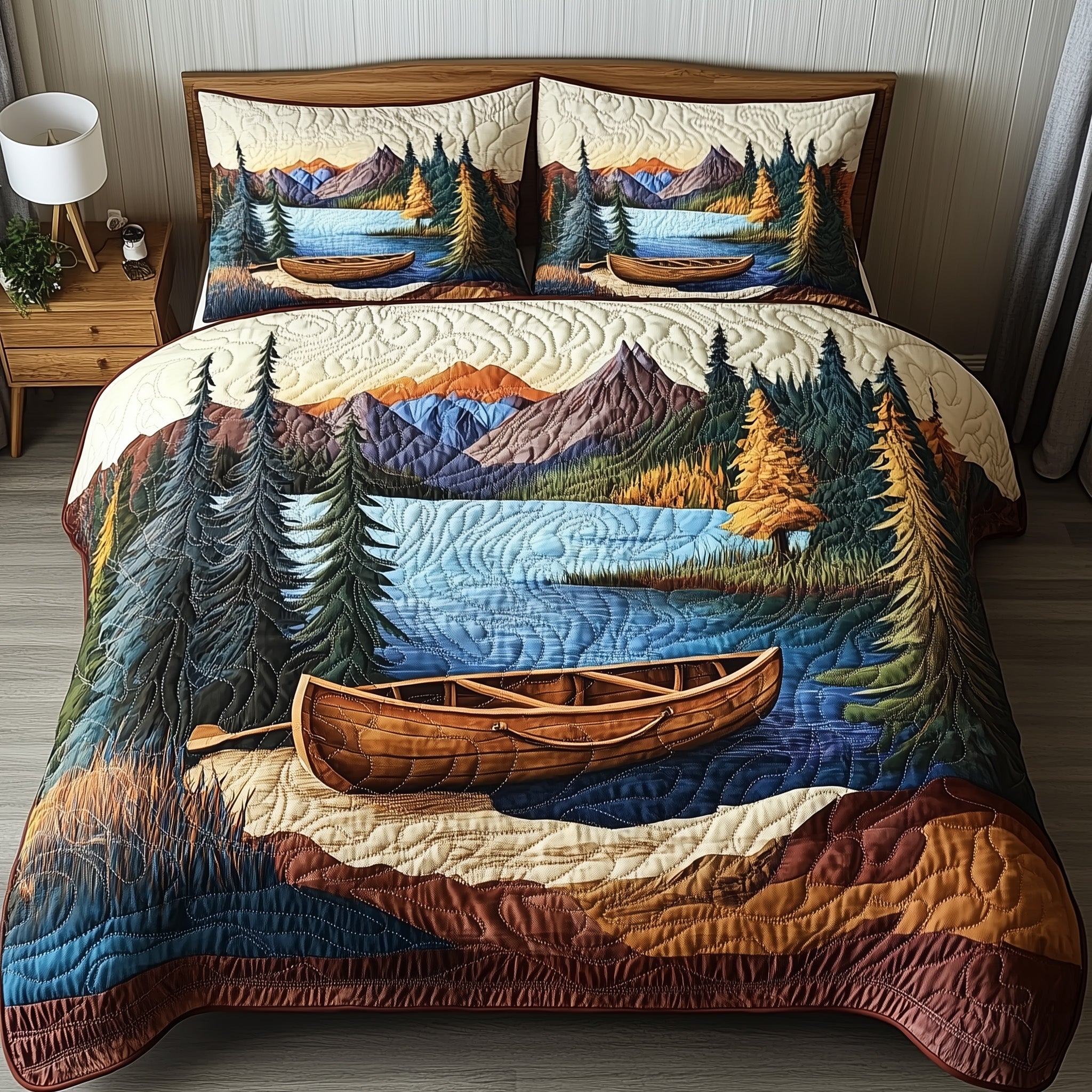 Tranquil Canoe Quilted Bedding Set Duvet Cover Bed Sheet Good Christmas Presents For Mom