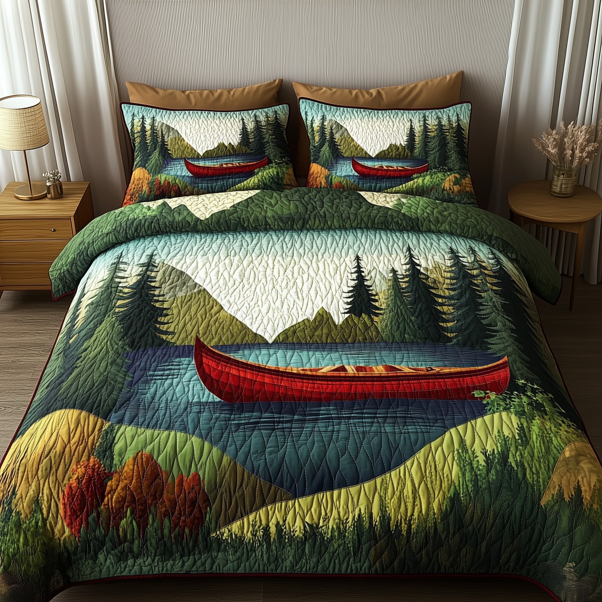 Tranquil Canoe Quilted Bedding Set Duvet Cover Bed Sheet Great Stocking Stuffers For Wife