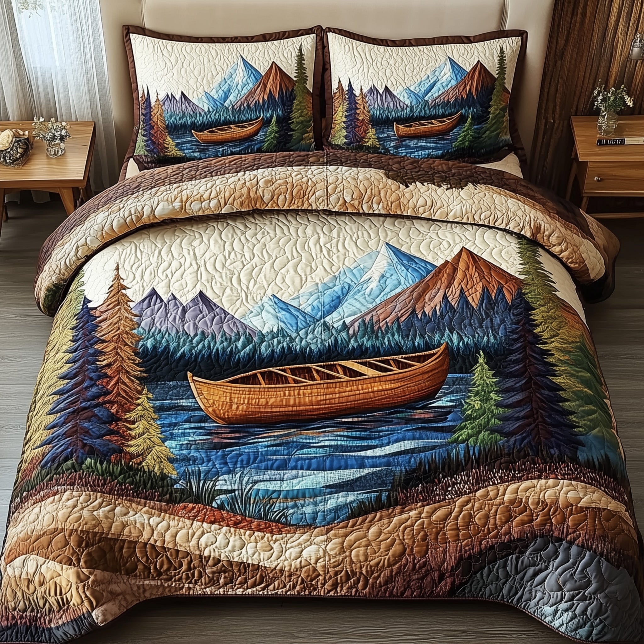 Tranquil Canoe Quilted Bedding Set Duvet Cover Bed Sheet Mens Tech Gifts