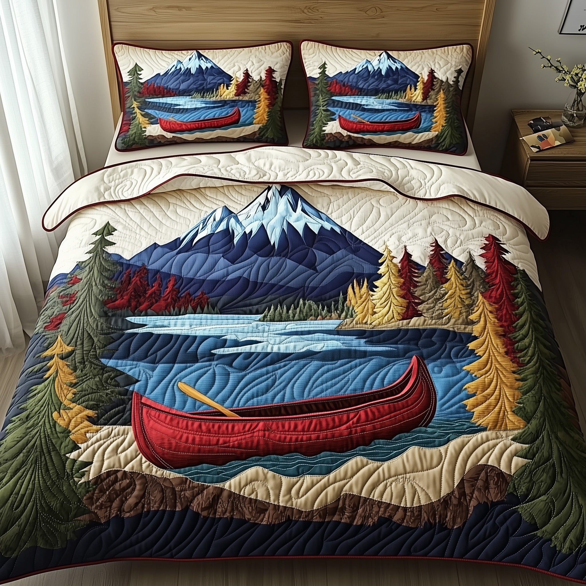 Tranquil Canoe Quilted Bedding Set Duvet Cover Bed Sheet Mum Xmas Gifts