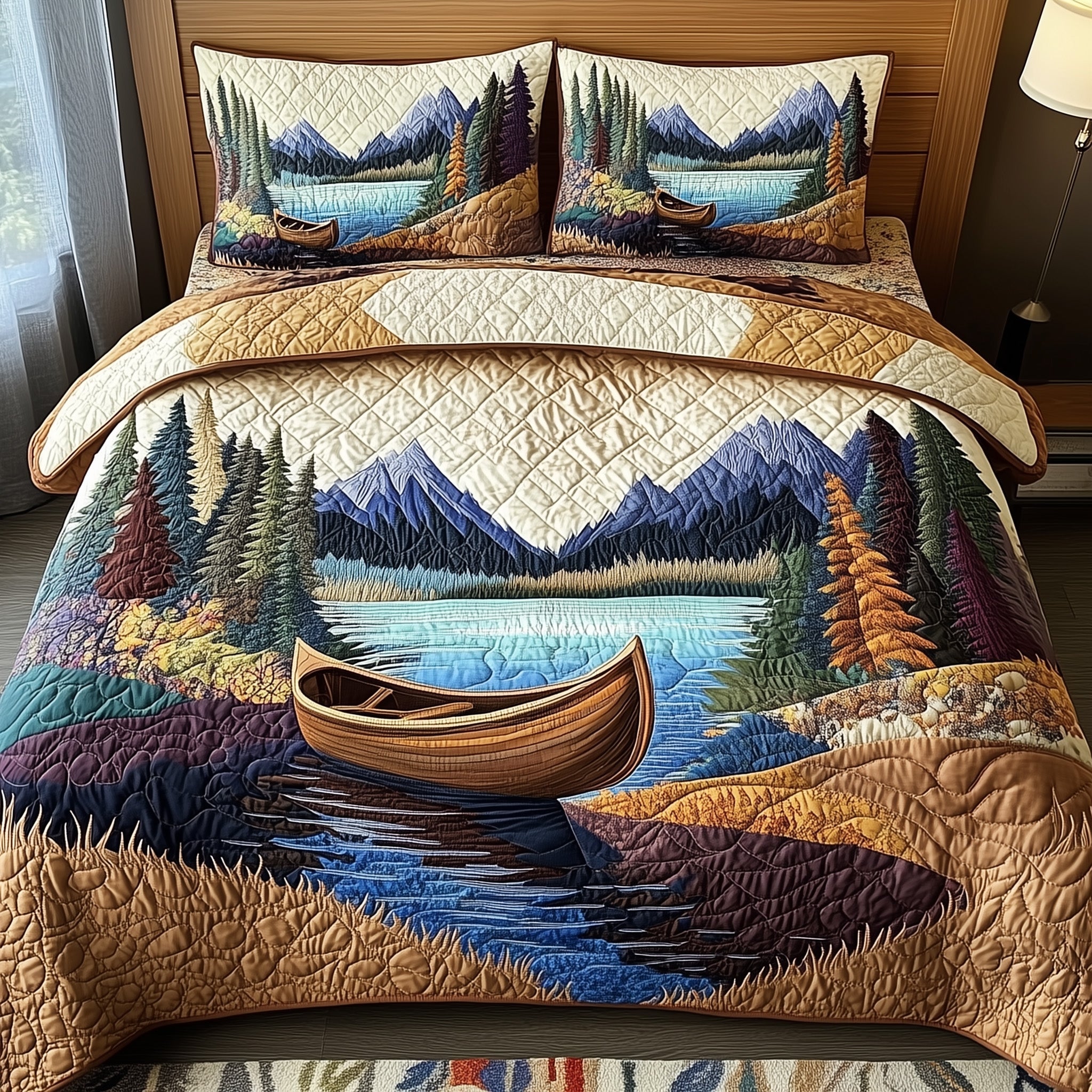 Tranquil Canoe Quilted Bedding Set Duvet Cover Bed Sheet Thoughtful Christmas Gifts For Boyfriend