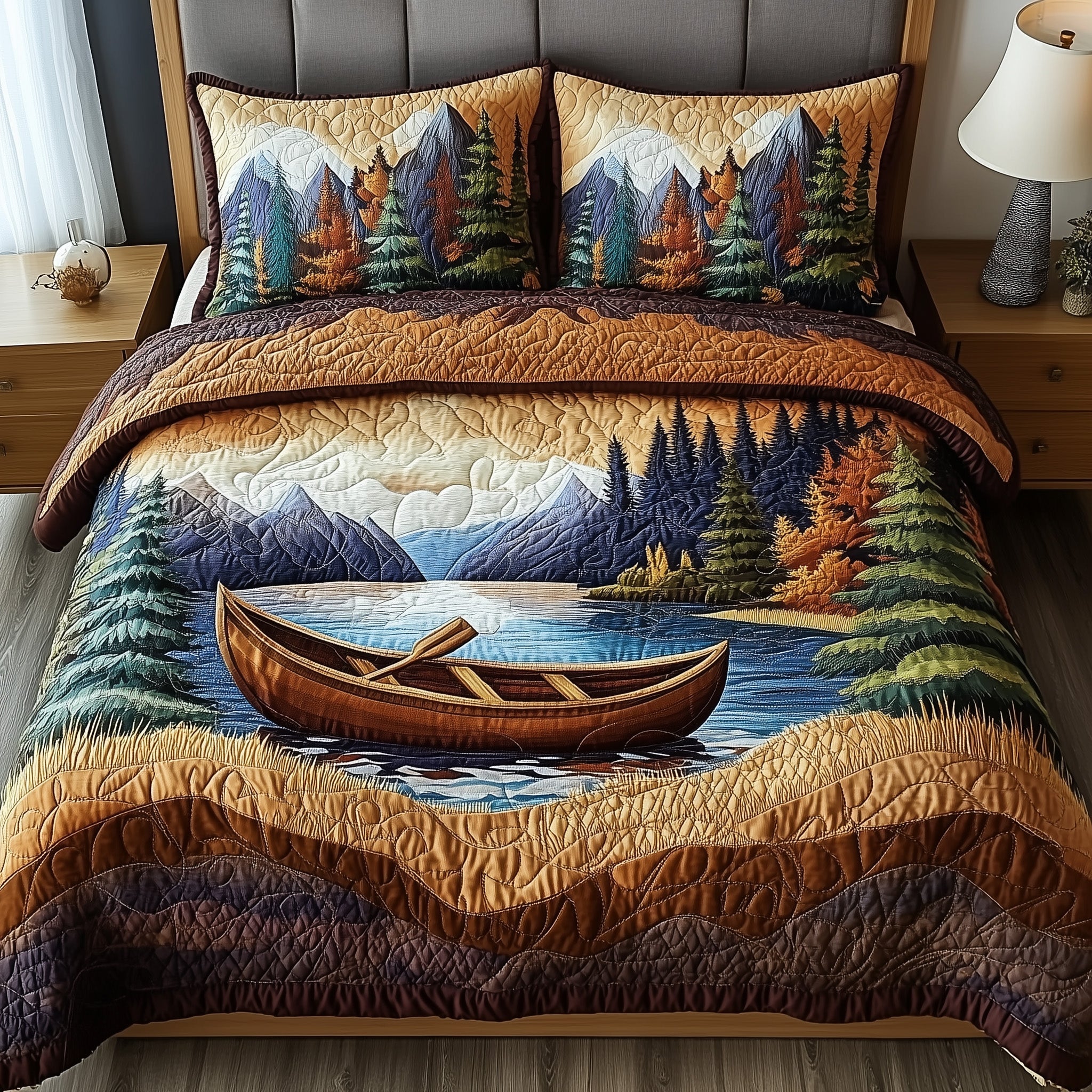 Tranquil Canoe Quilted Bedding Set Duvet Cover Bed Sheet Unique Christmas Gifts For Mom