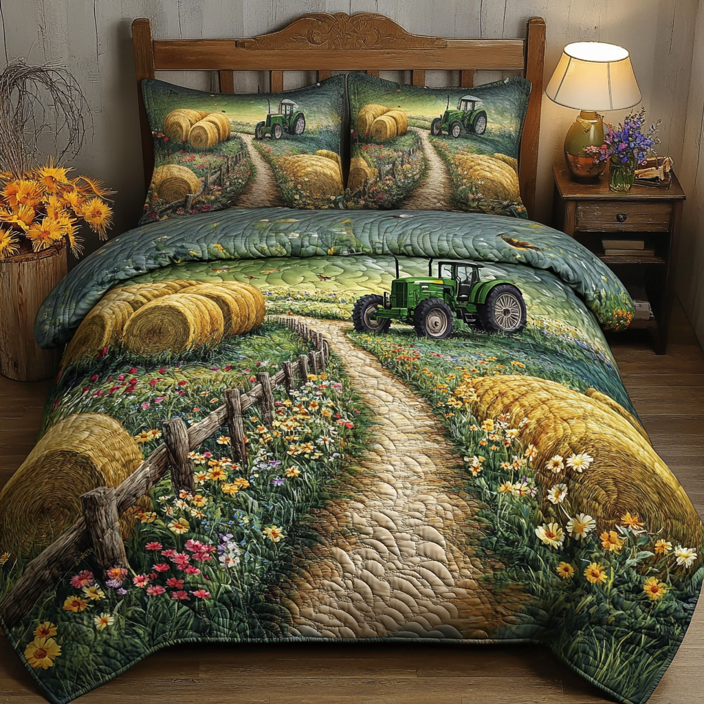 Tranquil Fields Quilted Bedding Set Best Bedspread Set Tractor Themed Gifts