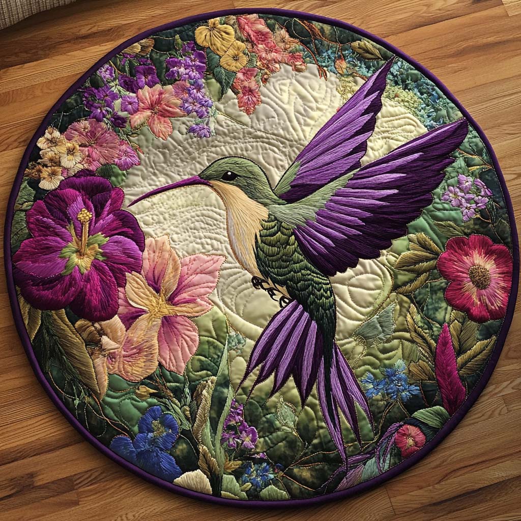 Tranquil Hummer Moment Quilted Round Mat Front Door Decor Hummingbird Gifts For Dad