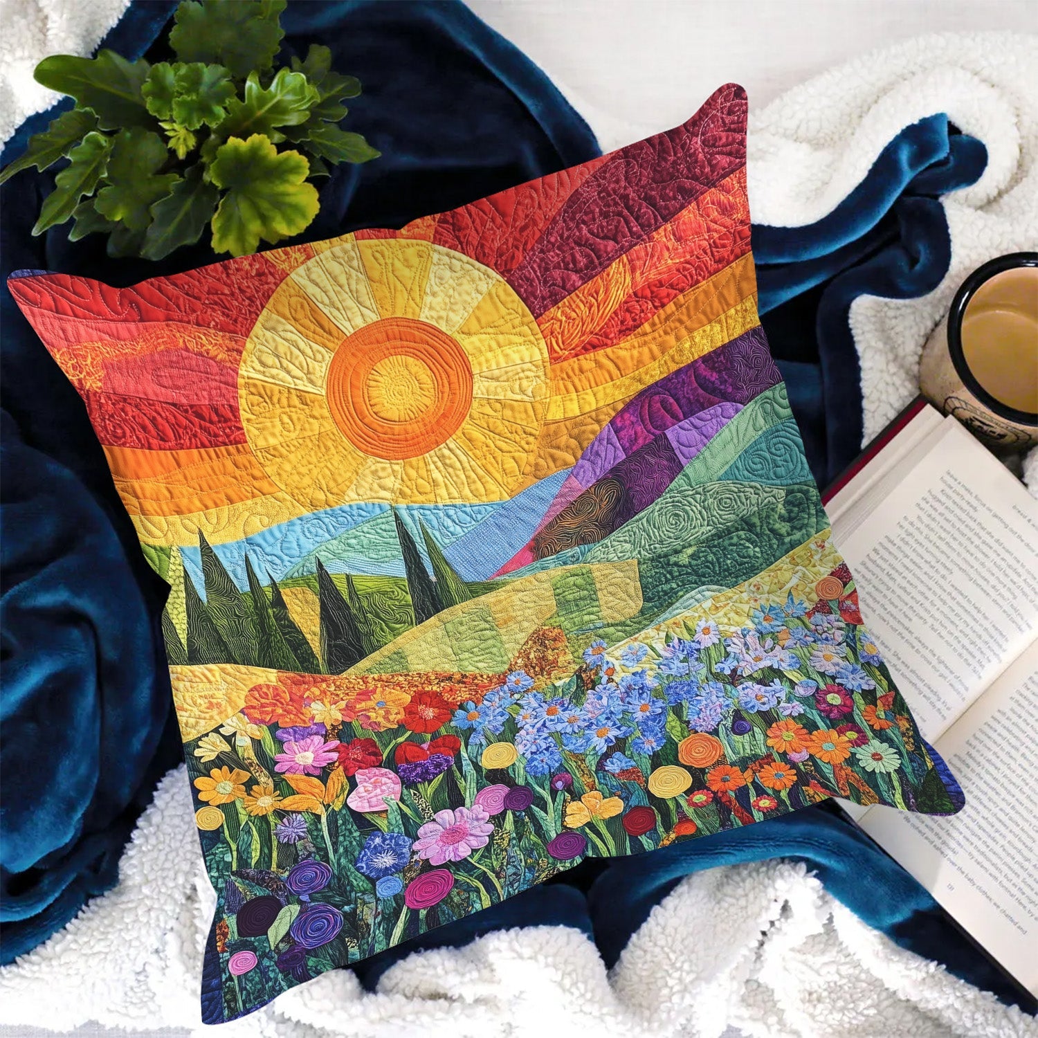 Tranquil Landscape Quilted Pillow Case Festive Christmas Pillow Cover