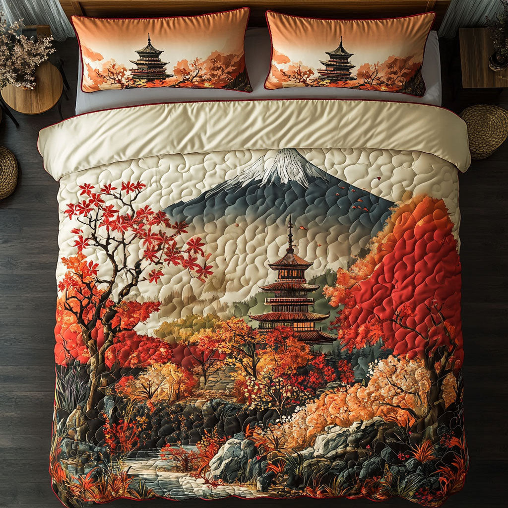 Tranquil Pagoda View Quilted Bedding Set Japandi Style Bedroom Decor Christmas Presents For Mother In Law
