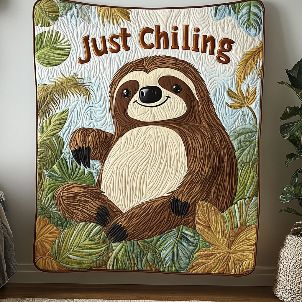 Tranquil Sloth Quilted Blanket Sloth Gift Idea