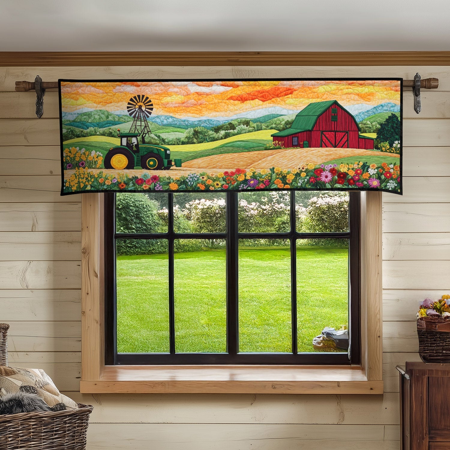Tranquil Tractor Road Quilted Valance Farmhouse Style Quilted Valance Xmas Good Presents For Farmers
