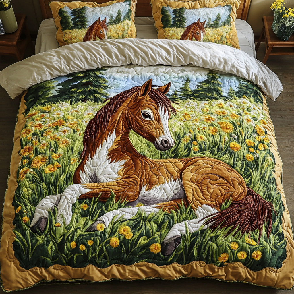 Tranquil Trail Quilted Bedding Set Xmas Holiday Duvet Cover Set Gift Ideas For Horse Lovers