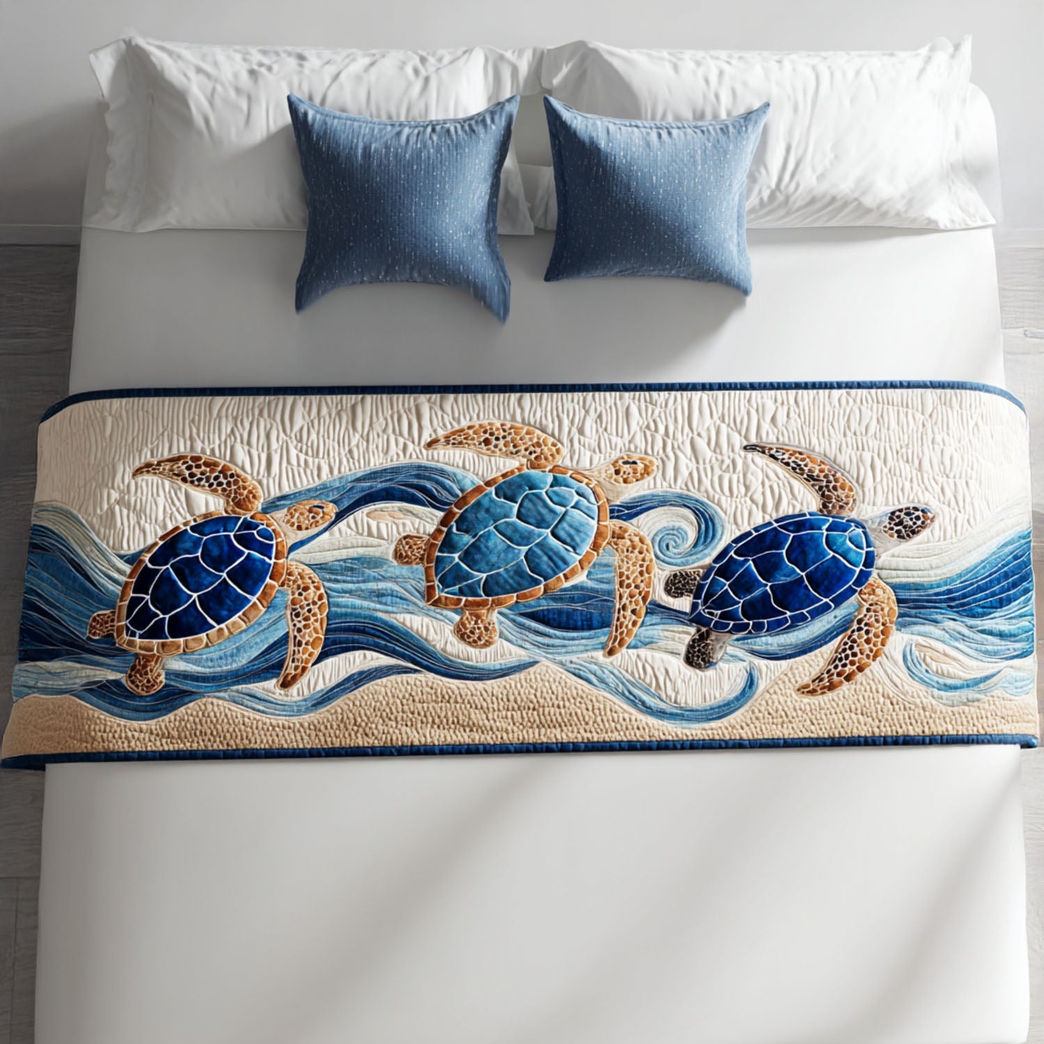 Tranquil Trek Quilted Bed Runner Bedroom Decor Sea Turtle Gifts For Mom