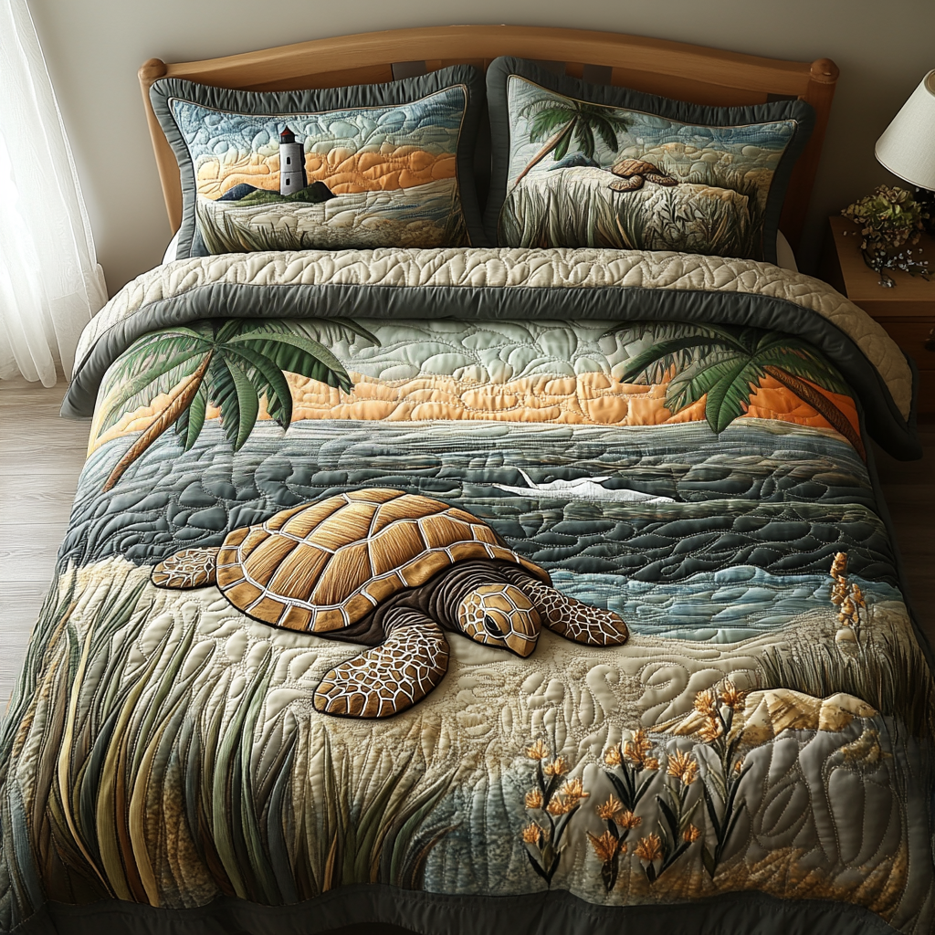 Tranquil Turtle Quilted Bedding Set Bed Decorations Gift Ideas For Sea Turtle Lovers