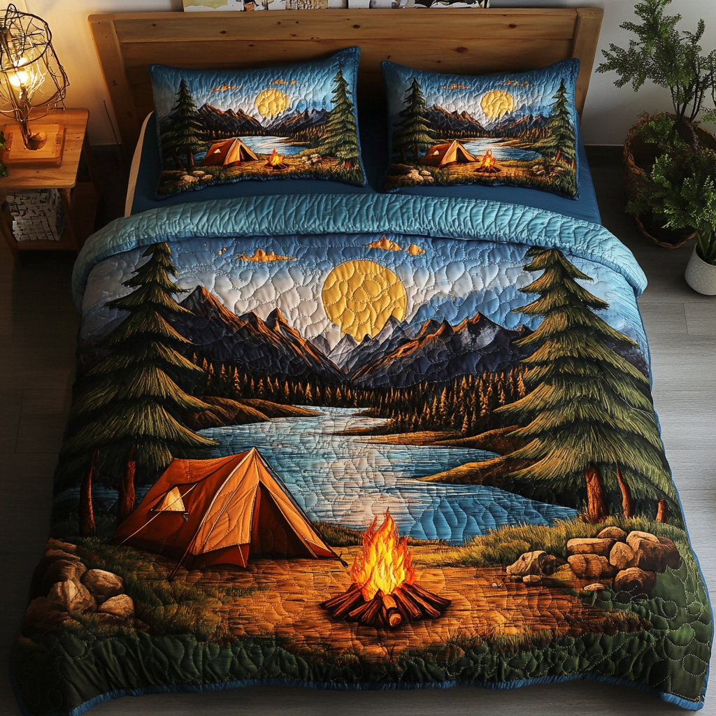 Tranquil Views Quilted Bedding Set Holiday Duvet Cover Set Camping Gifts For Couples