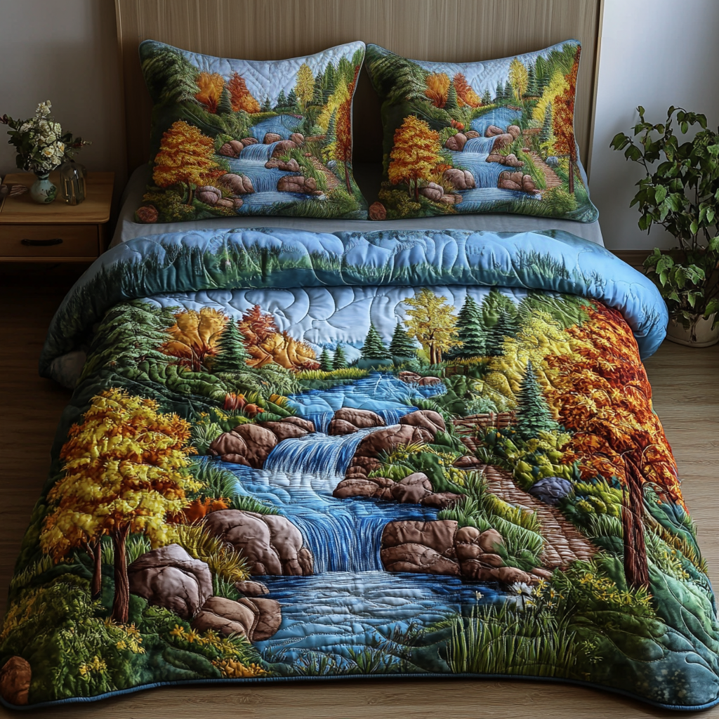 Tranquil Waters Quilted Bedding Set Elegant Bedding Set Gift for Newlyweds