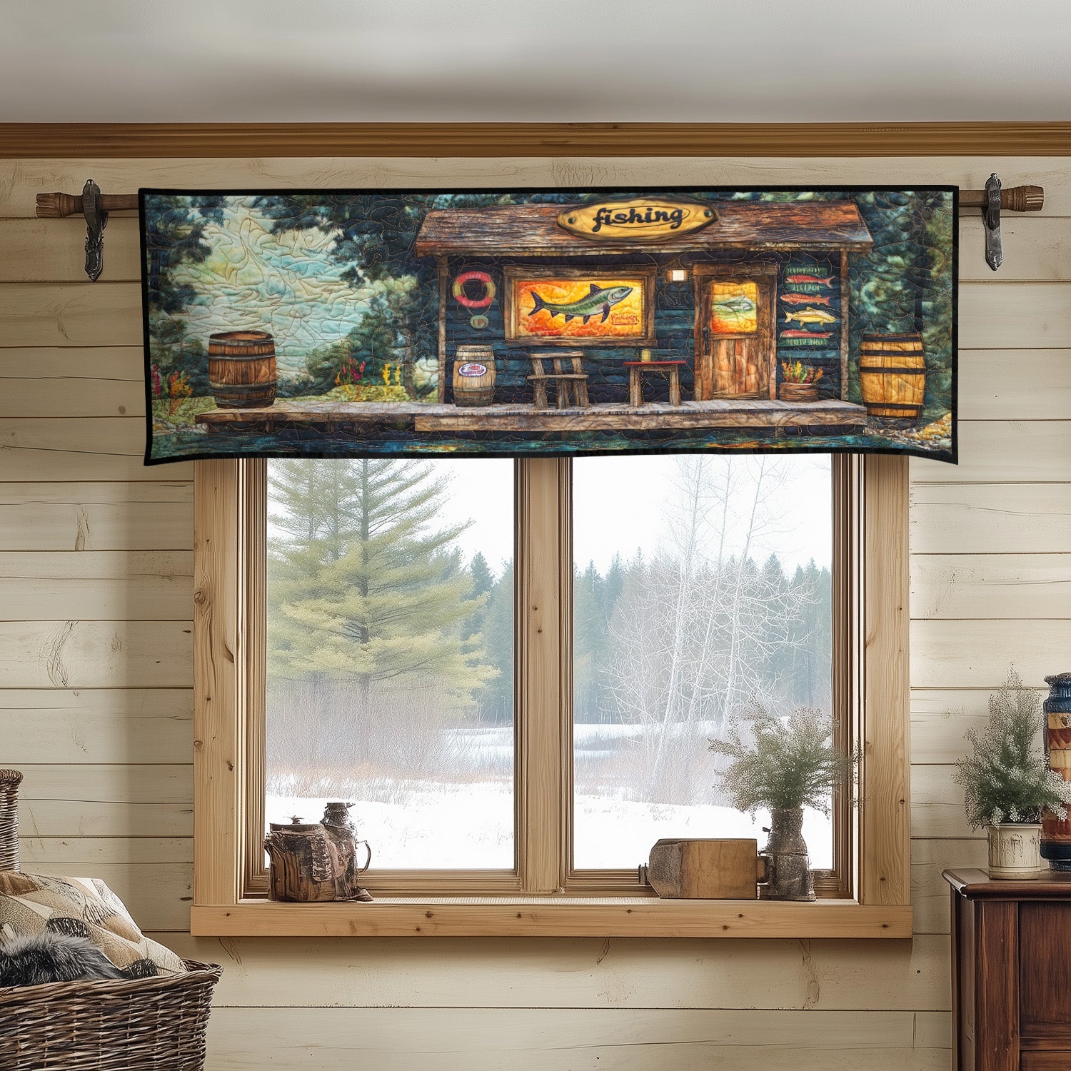 Tranquil Waters Quilted Valance Dining Room Decor Birthday Presents For Fishing Lovers