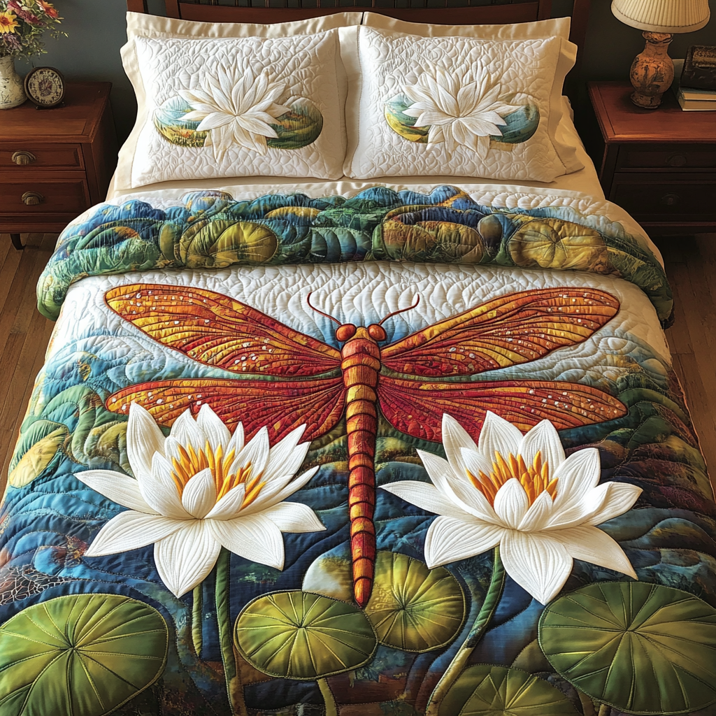Tranquil Wings Quilted Bedding Set Cool Bedroom Decor Great Dragonfly Lover Gifts