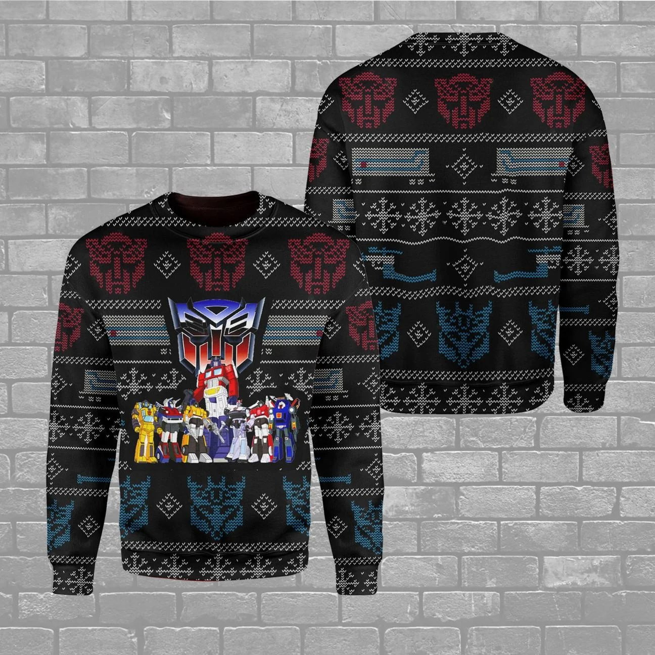 Transformers Robot Movies Ugly Christmas Sweater Mens Christmas Crewneck Xmas Sweater Apparel