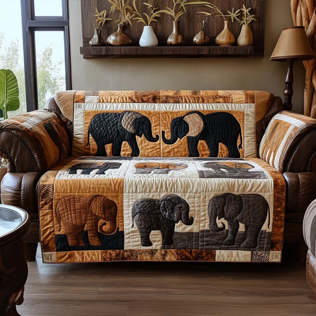 Traveling Pachyderm Quilted Sofa Cover Home Decorattions Cool Gifts For Elephant Lovers