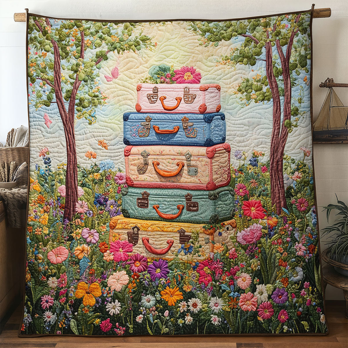 Traveling With Flowers Quilt Home Essential Gift Cozy Quilt Blanket