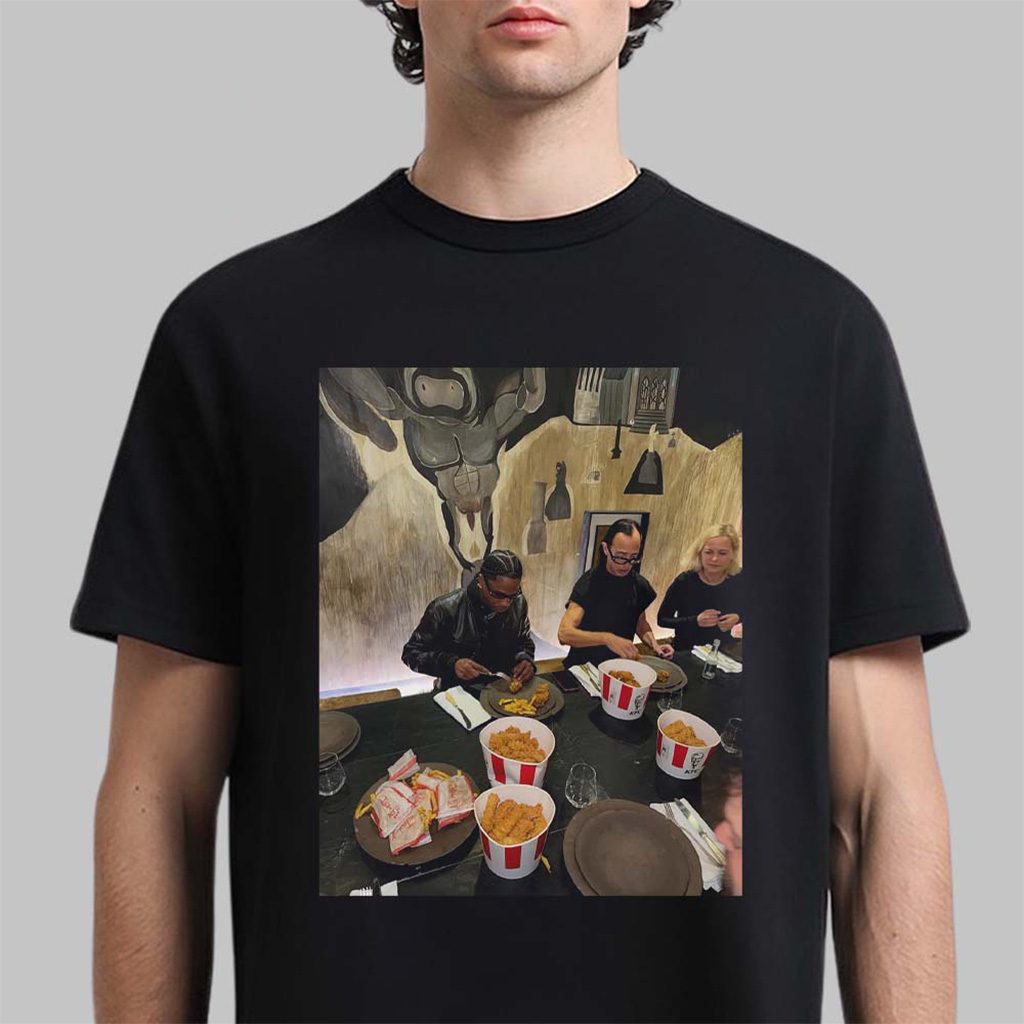 Travis Scott And Rick Owens Eating KFC Together Photo T-Shirt Fan Apparel