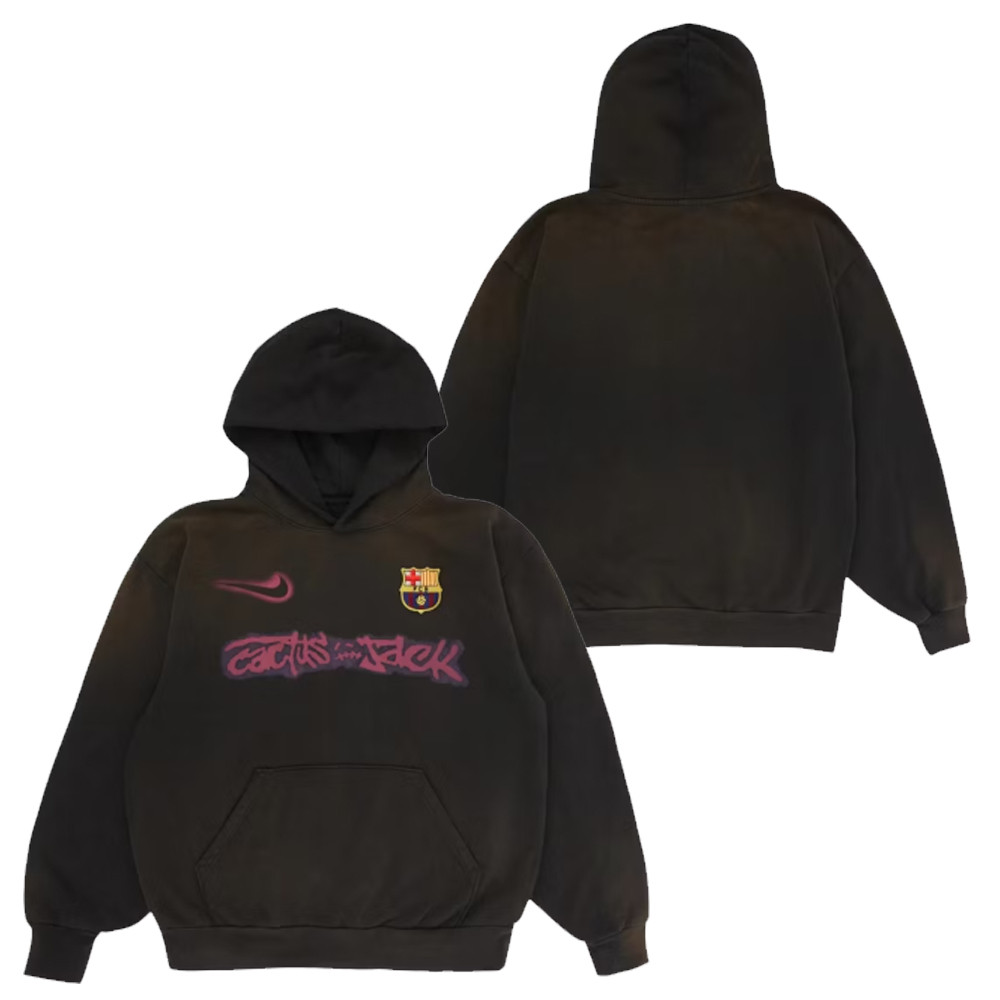 Travis Scott x Nike x FC Barcelona Spray Logo Hoodie Cactus Jack Merch Fan Gifts