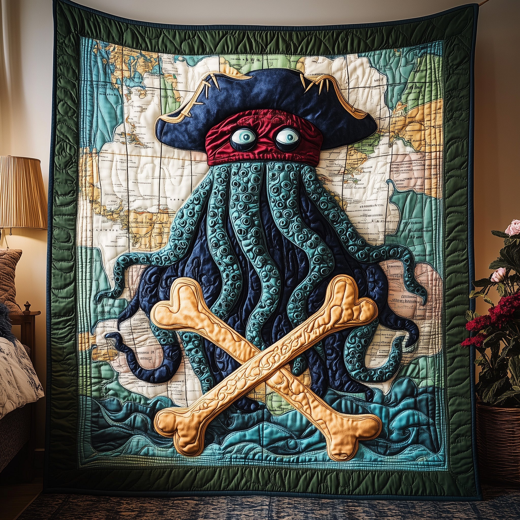 Treasure Hunter Quilted Blanket Nice Throw BlanketOctopus Lover Gifts