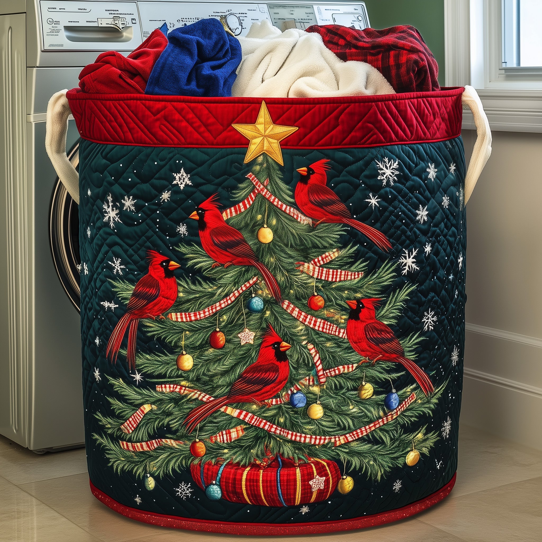 Tree Cardinals Quilted Laundry Basket Merch For Home And Living