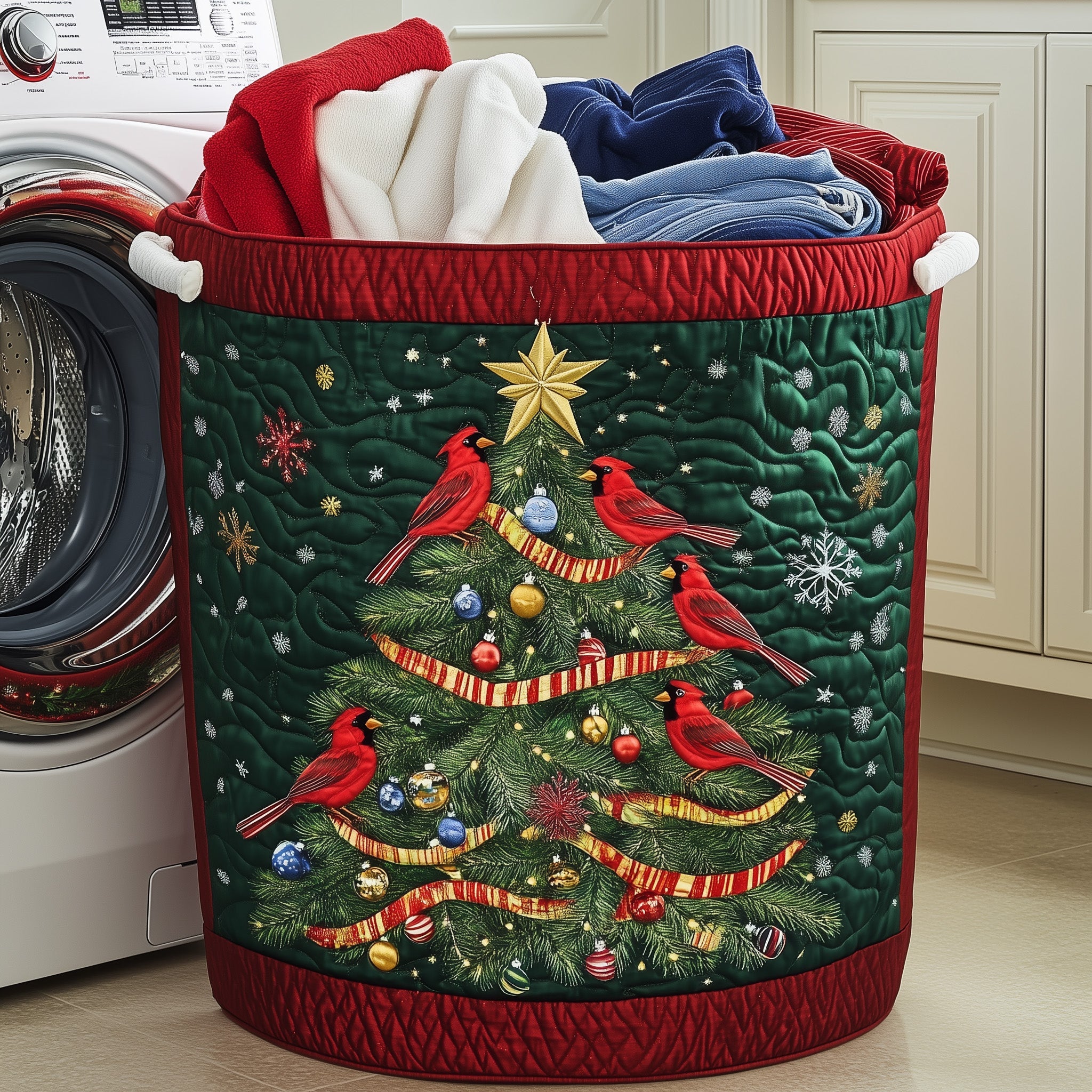 Tree Cardinals Quilted Laundry Basket Summer Merch Vibes