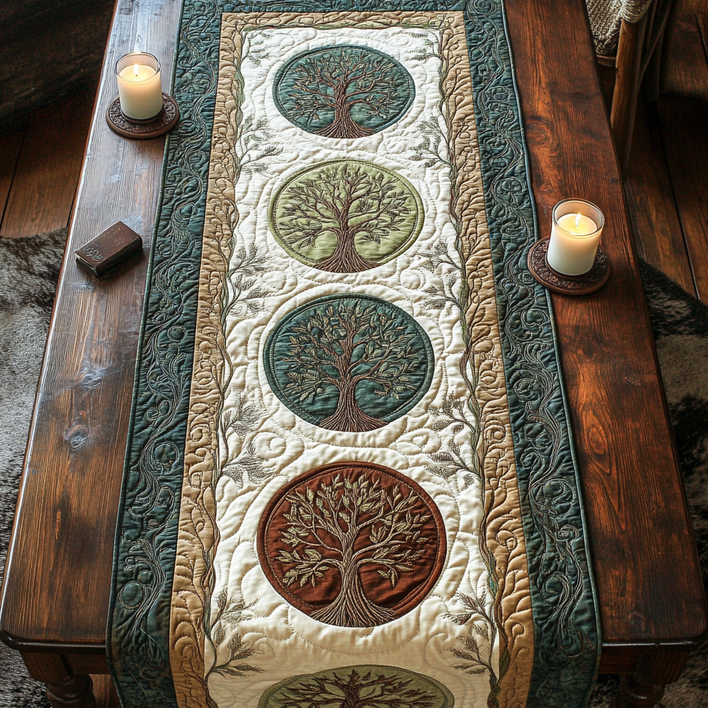 Tree Harmony Quilted Table Runner Kitchen Table Decor Tree Of Life Themed Gifts