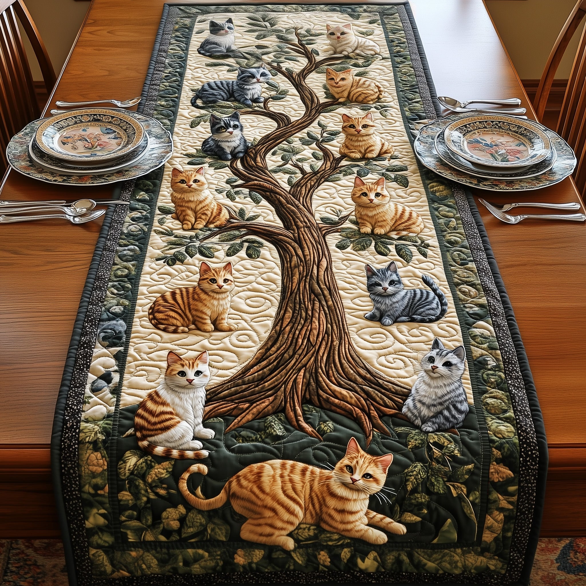 Tree Of Cats Quilted Table Runner Special Occasion Table Runner Gift