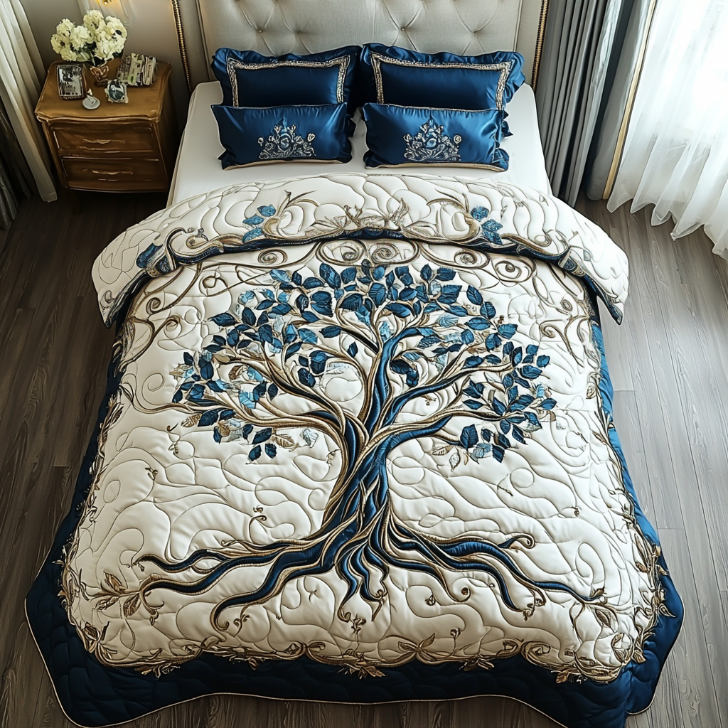 Tree of Harmony Quilted Bedding Set Aesthetic Room Decor Tree Of Life Gifts For Her