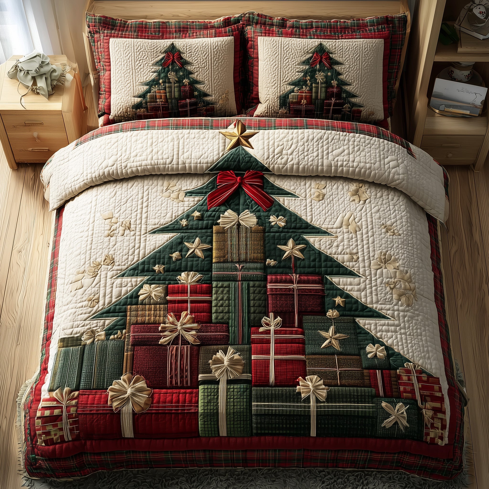 Tree Of Joy Christmas Quilted Bedding Set Duvet Cover Bedspread Cute Chrismas Presents For Husband