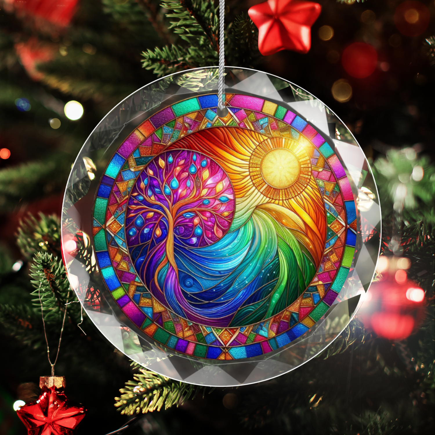 Tree Of Life And The Sun Glass Ornament Gift For Family Friends Lovers