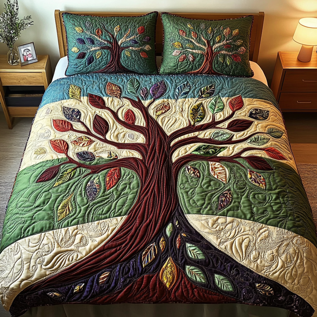 Tree of Life Quilted Bedding Set King Size Quilt Sets Christmas Presents For Relatives