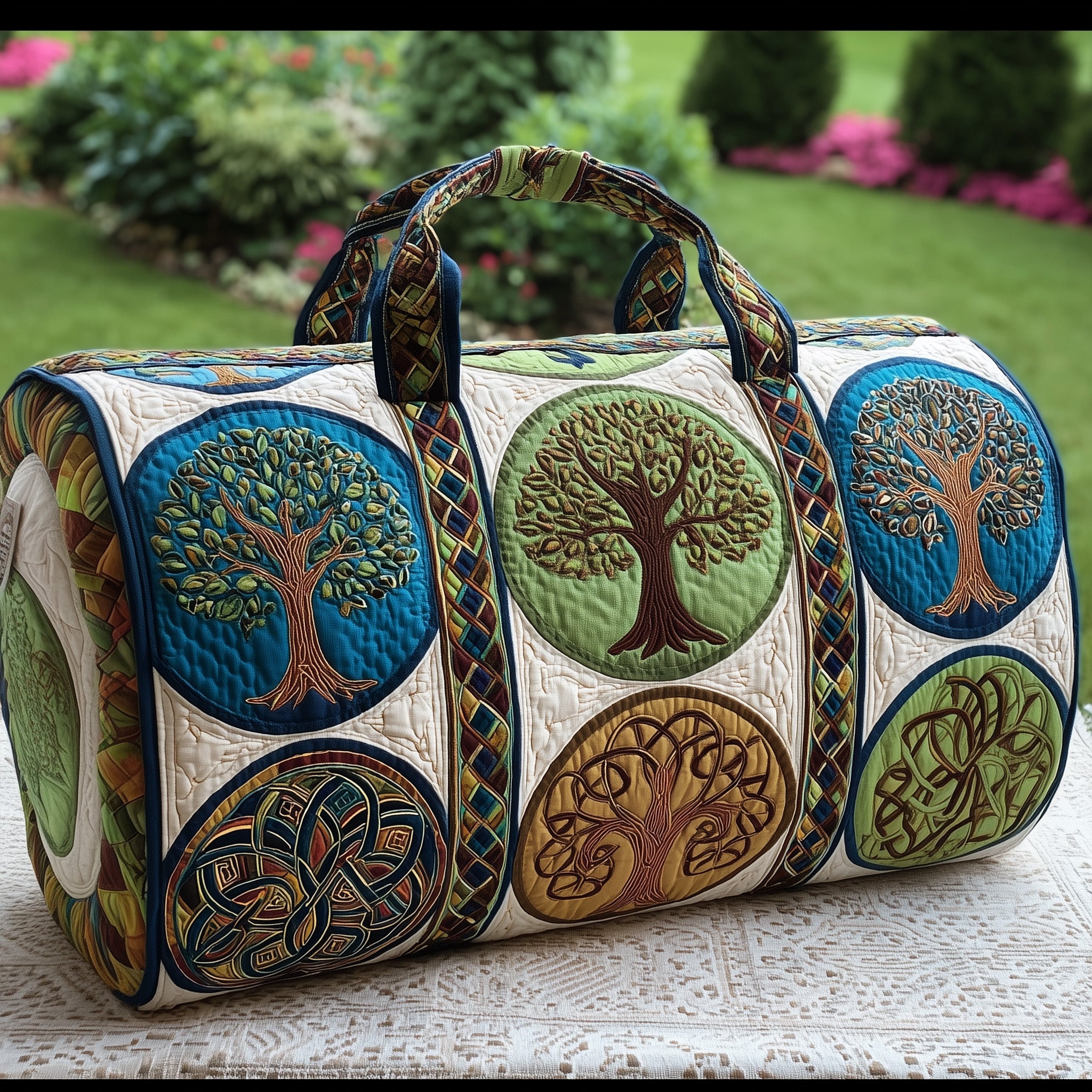 Tree Of Life Quilted Duffle Bag For Weekend Trips