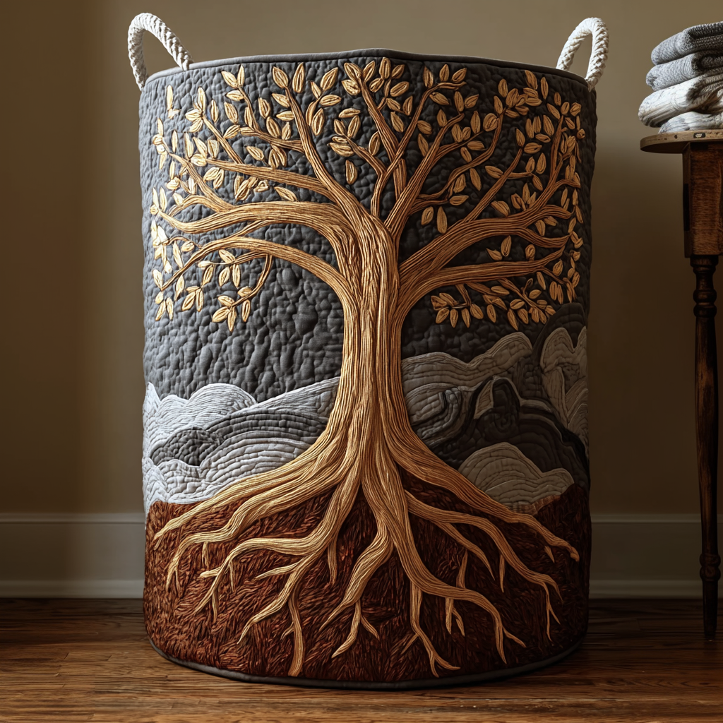 Tree Of Life Quilted Laundry Basket Perfect Quilted Laundry Basket Gift for Family and Friends