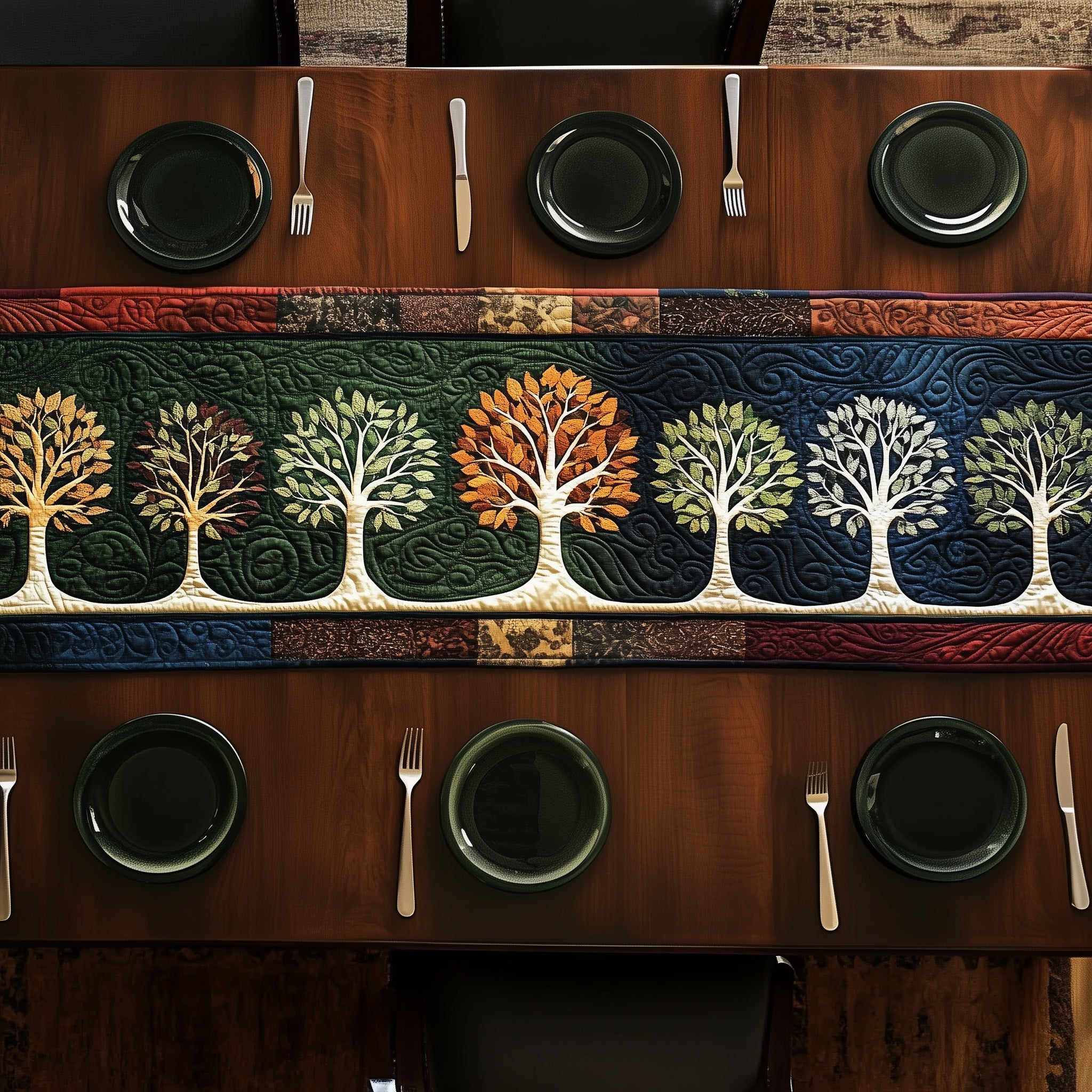 Tree Of Life Quilted Table Runner Christmas Dining Room Table Runner
