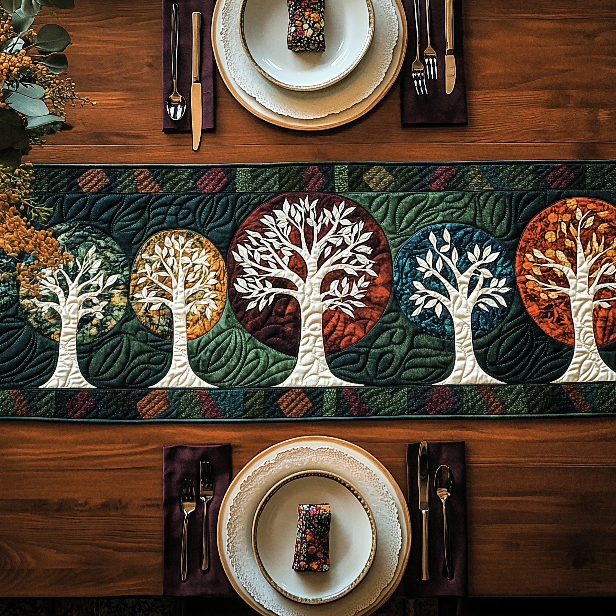 Tree Of Life Quilted Table Runner Christmas Table Runner