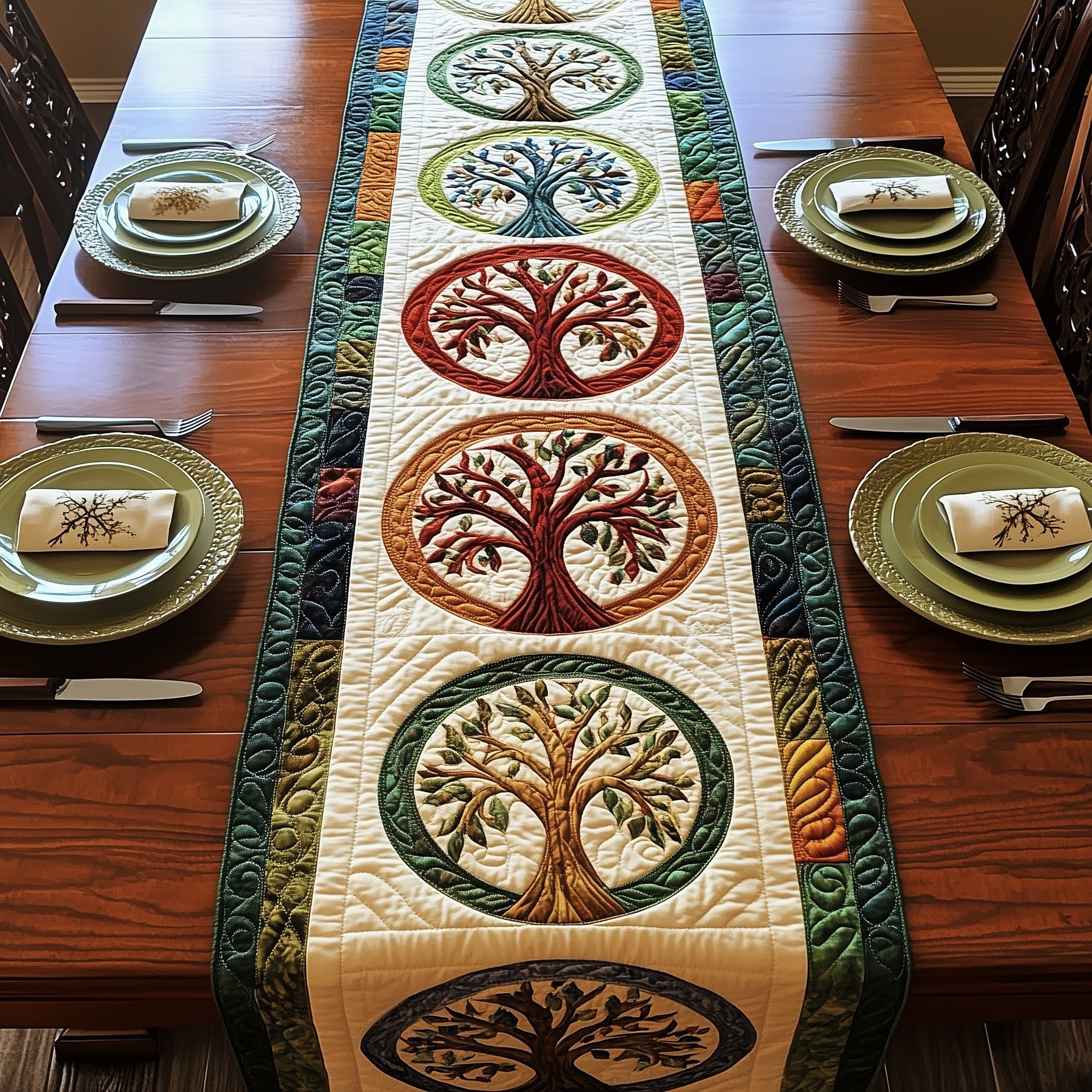 Tree Of Life Quilted Table Runner Cozy Christmas Table Runner